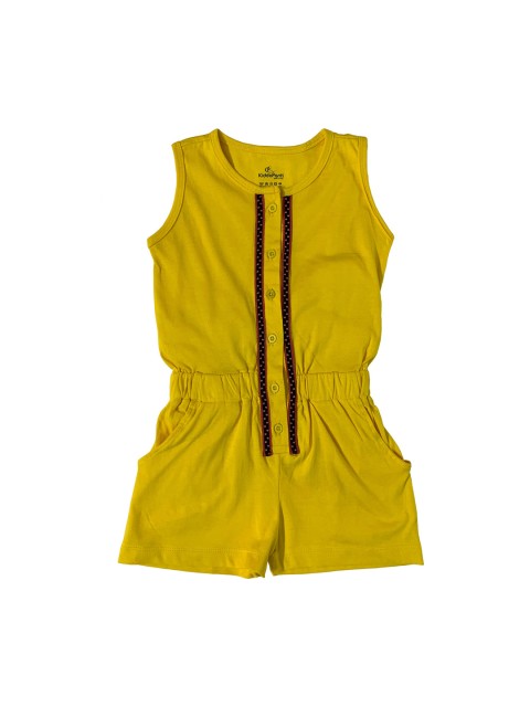 

KiddoPanti Girls Mustard Yellow Solid Playsuit