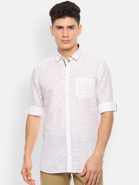 

Van Heusen Sport Men White & Mustard Yellow Slim Fit Printed Casual Shirt
