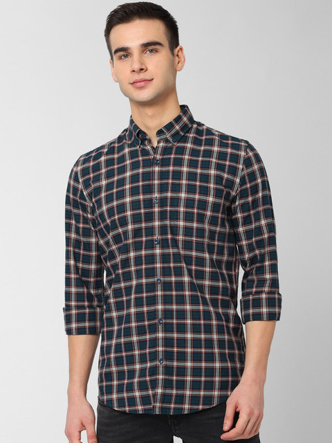

Peter England Elite Men Green & Off-White Slim Fit Checked Casual Shirt