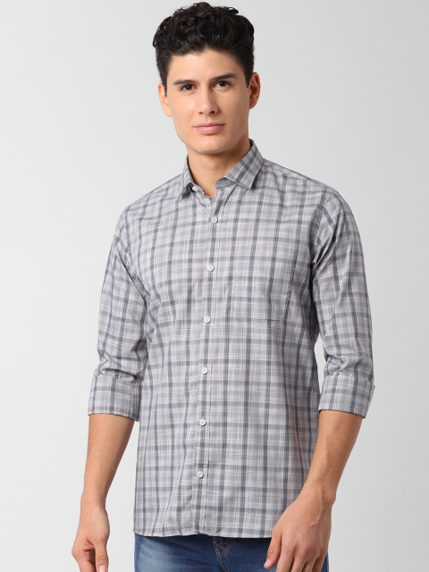 

Peter England Elite Men Grey Regular Fit Checked Casual Shirt