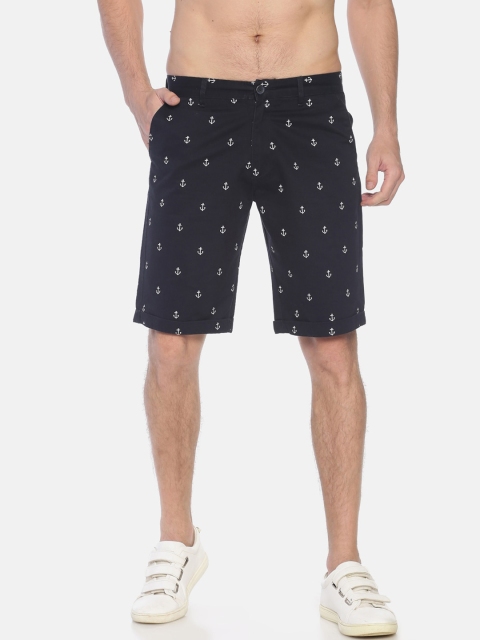 

IVOC Men Navy Blue Printed Slim Fit Regular Shorts