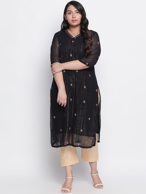 

Amydus Women Black Embroidered A-Line Kurta