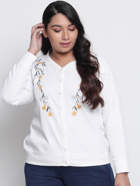 

Amydus Women Plus Size White Embroidered Cardigan