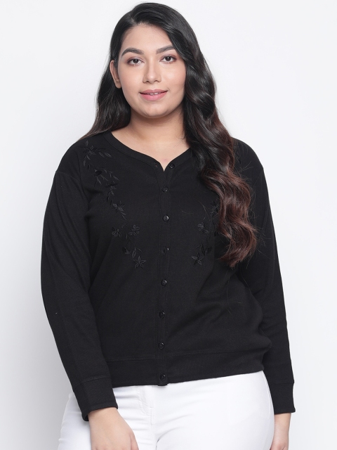 

Amydus Women Black Self Design Cardigan Sweater