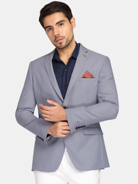 

Theme Men Blue Self-Design Single-Breasted Blazer