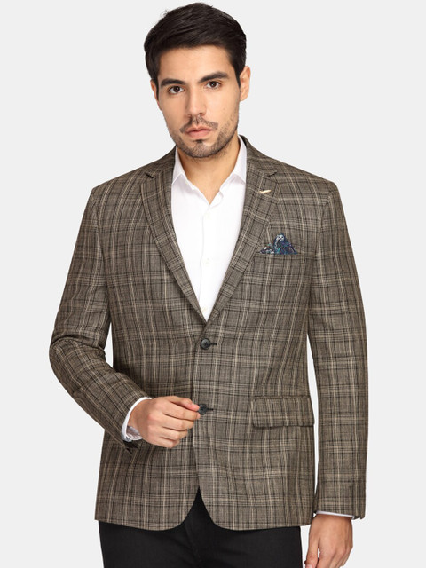 

Theme Men Brown Checked Single-Breasted Blazer