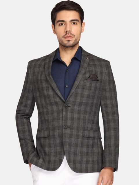 

Theme Men Charcoal Grey Checked Single-Breasted Blazer