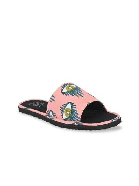 

Zebba Women Pink Printed Canvas Open Toe Flats