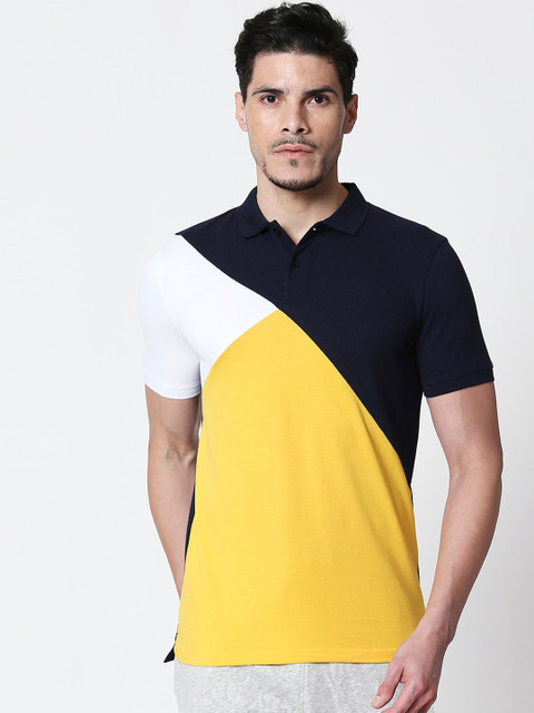 

Bewakoof Men Black & Yellow Colourblocked Polo Collar T-shirt