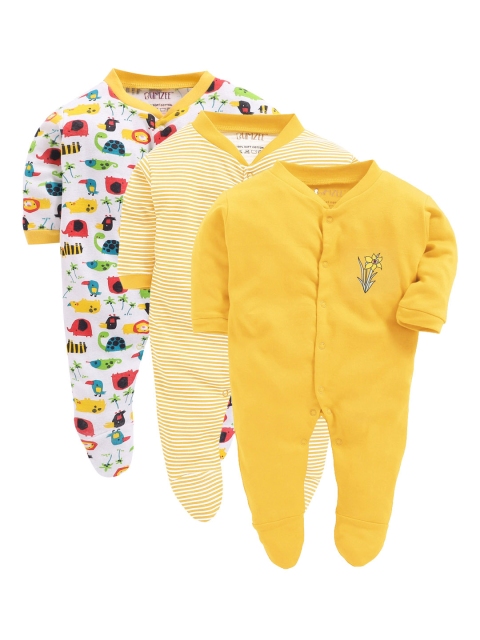 

BUMZEE Infant Kids Set Of 3 Sleepsuits, Yellow