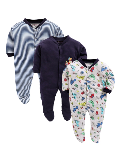 

BUMZEE Newborn Unisex Kids Set Of 3 Sleepsuits, Navy blue