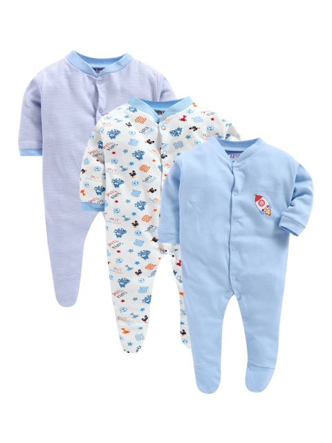 

BUMZEE Newborn Unisex Kids Set Of 3 Sleepsuits, Blue