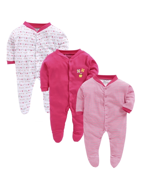 

BUMZEE Newborn Unisex Kids Set Of 3 Sleepsuits, Pink