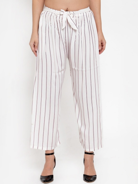 

Baani Creations Women White & Black Smart Regular Fit Striped Parallel Trousers
