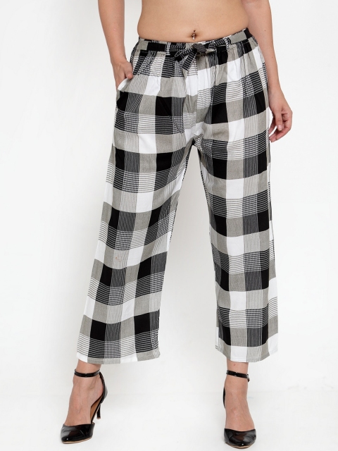 

Baani Creations Women Black & Grey Checked Parallel Trousers