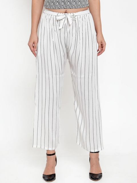

Baani Creations Women White Smart Regular Fit Striped Parallel Trousers