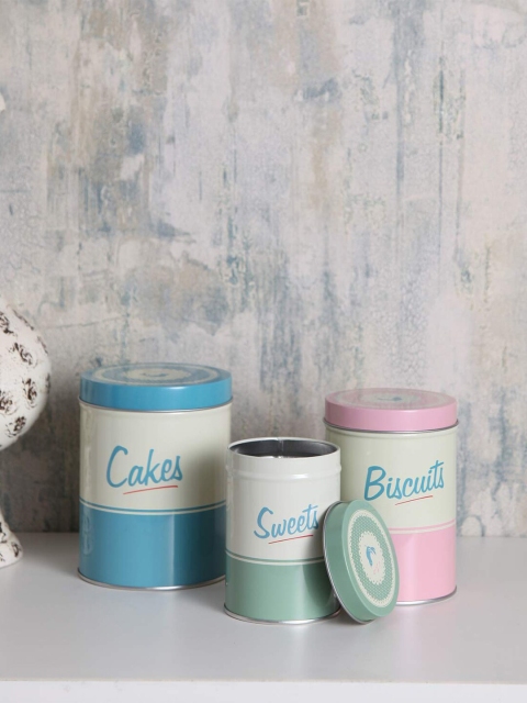 

A Vintage Affair- Home Decor Set Of 3 Sweets Biscuits Cakes Storage Metal Tins, Off white