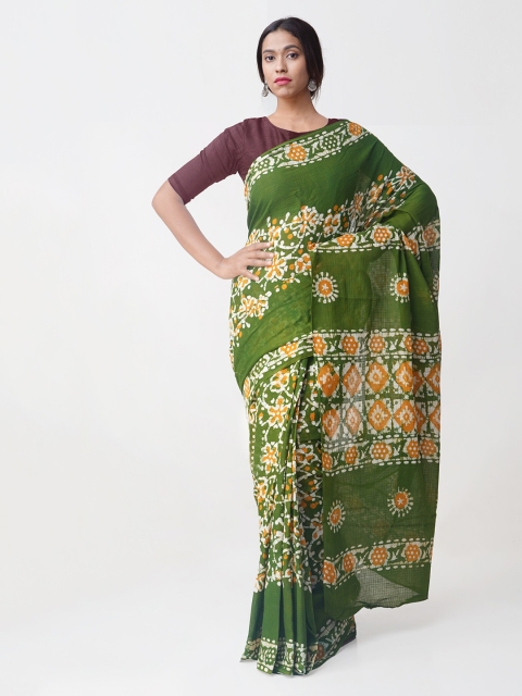 

Unnati Silks Green & Orange Pure Cotton Printed Kota Saree