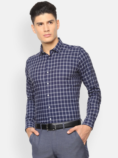 

Van Heusen Men Navy Blue & White Slim Fit Checked Formal Shirt