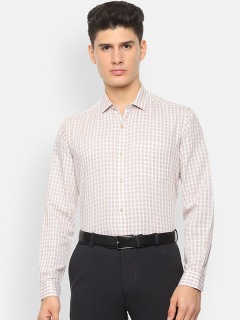 

Van Heusen Men Beige & White Regular Fit Checked Formal Shirt