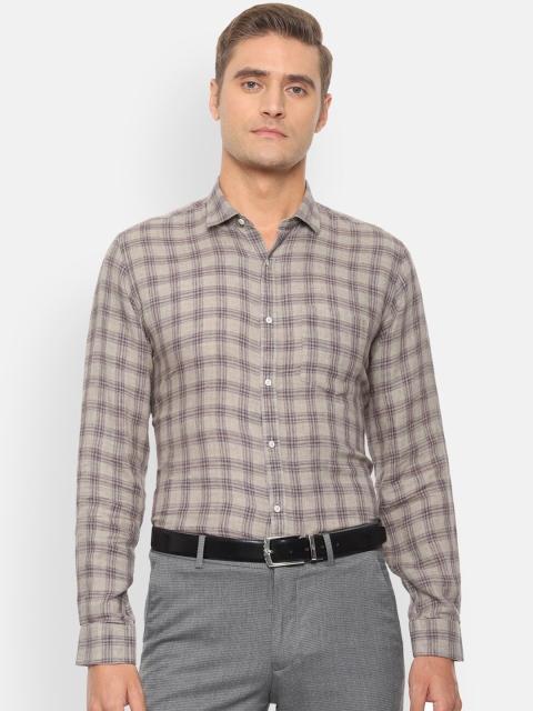 

Van Heusen Men Beige & Navy Blue Regular Fit Checked Formal Shirt