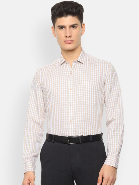 

Van Heusen Men Beige & White Regular Fit Checked Formal Shirt