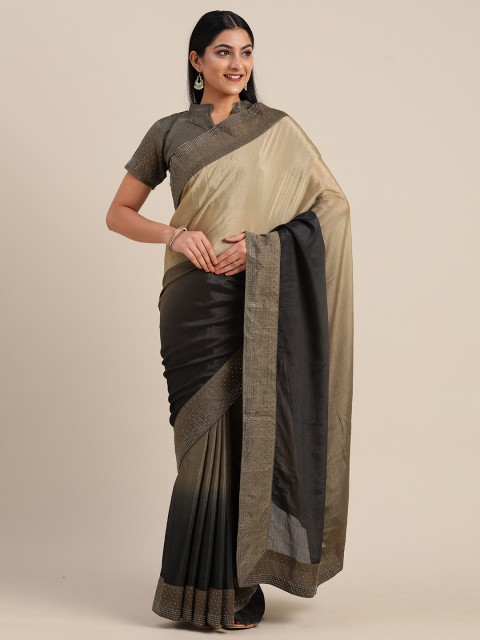 

Mitera Olive Green & Black Silk Blend Woven Design Saree