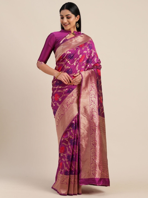 

Mitera Purple & Red Silk Blend Woven Design Kanjeevaram Saree