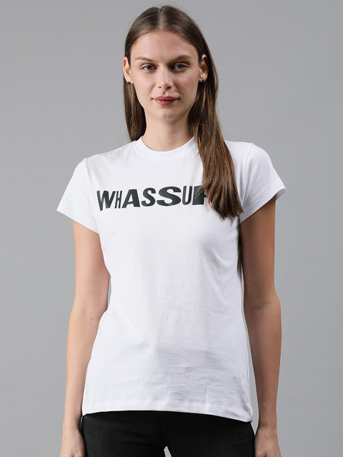 

Budweiser Streetwear Co Women White Printed Round Neck T-shirt