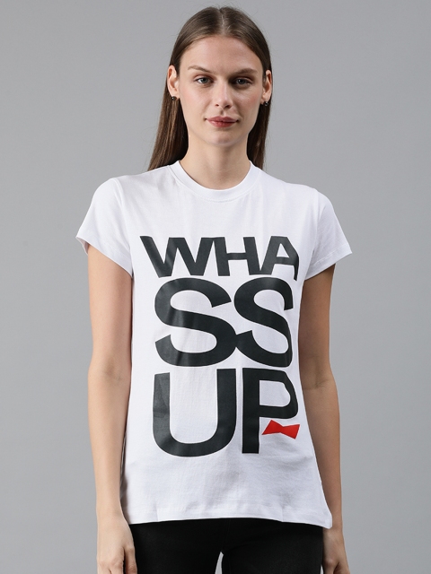 

Budweiser Streetwear Co Women White & Black Printed Round Neck T-shirt