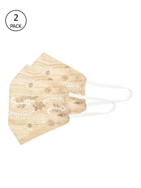 

Ada Women Pack of 2 Beige & White 2 Ply Hand Embroidered Reusable Outdoor Cloth Masks