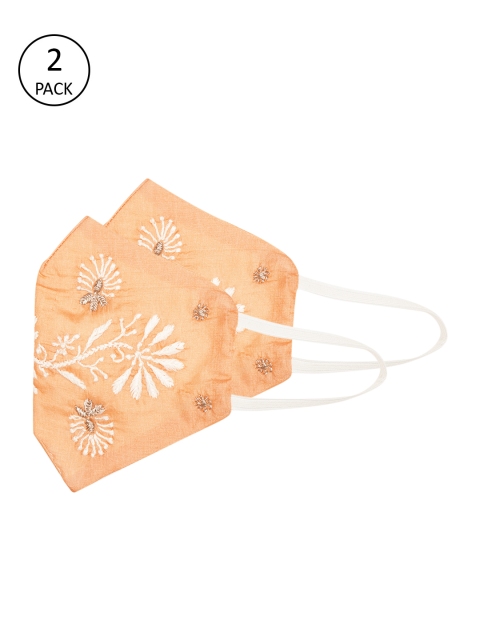 

Ada Women 2 Pcs Peach-Coloured & White 2 Ply Hand Embroidered Reusable Outdoor Cloth Sustainable Masks