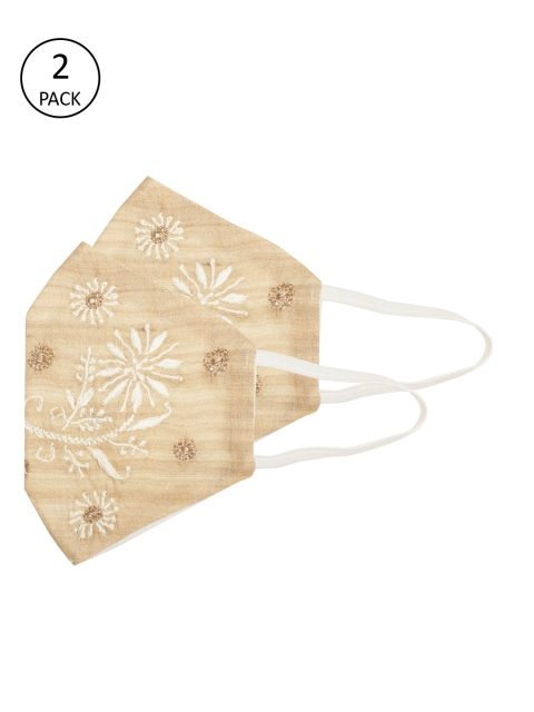 

Ada Women Pack of 2 Beige & White 2 Ply Hand Embroidered Reusable Outdoor Cloth Sustainable Masks
