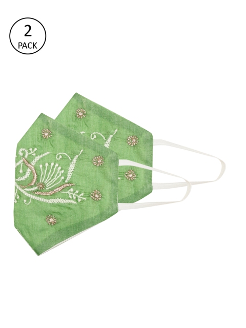 

Ada Women Pack of 2 Green & White 2 Ply Hand Embroidered Reusable Outdoor Cloth Sustainable Masks