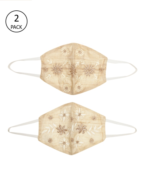 

Ada Women Pack of 2 Beige & White 2 Ply Hand Embroidered Reusable Outdoor Cloth Sustainable Masks