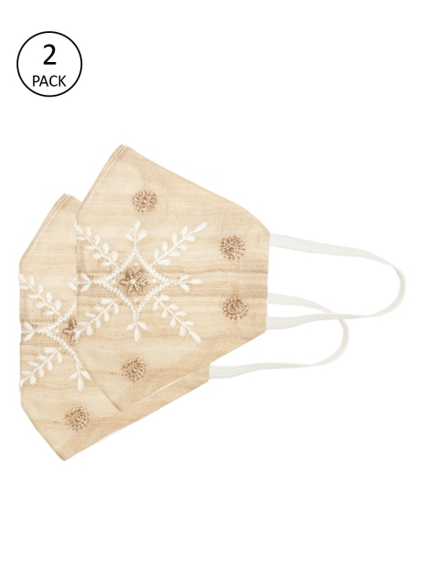 

Ada Women Pack of 2 Beige & White 2 Ply Hand Embroidered Reusable Outdoor Cloth Sustainable Masks
