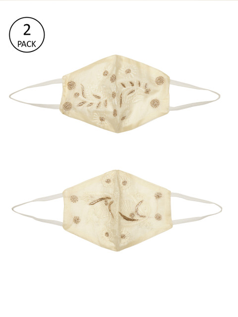 

Ada Women 2 Pcs Cream-Coloured 2 Ply Hand Embroidered Reusable Outdoor Cloth Sustainable Masks