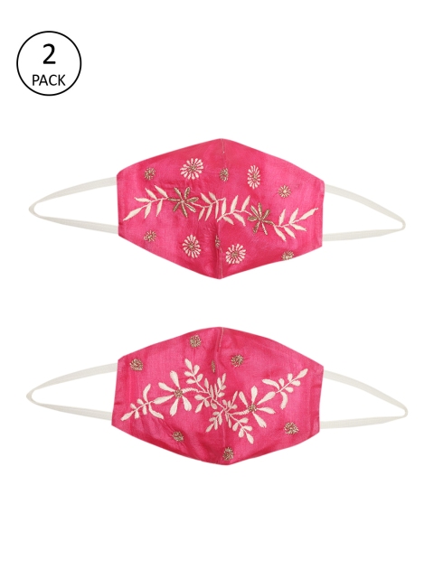 

Ada Women Pack of 2 Magenta & White 2 Ply Hand Embroidered Reusable Outdoor Cloth Masks