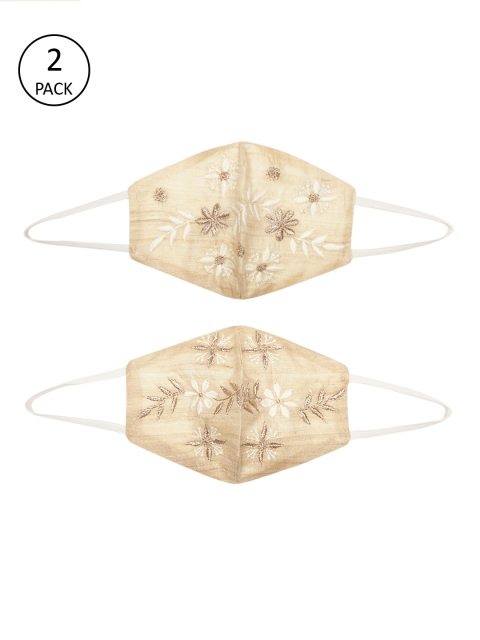 

Ada Women Pack of 2 Beige & White Hand Embroidered Reusable Outdoor Cloth Masks