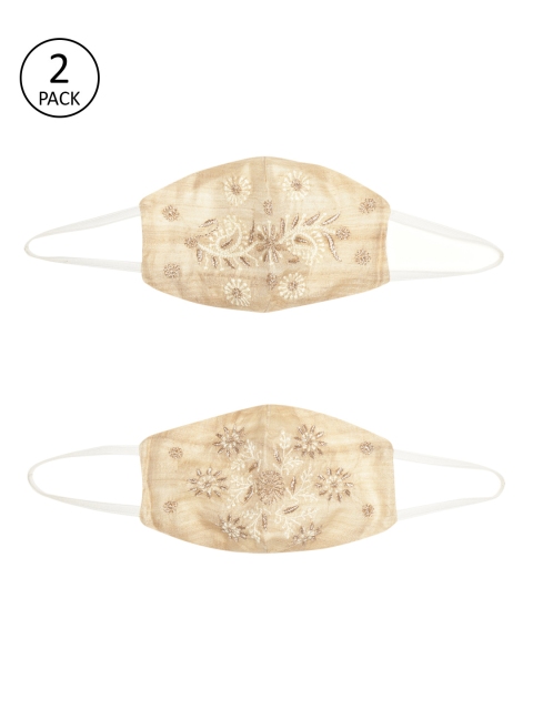 

Ada Women Pack of 2 Beige & White Hand Embroidered Reusable Outdoor Cloth Masks