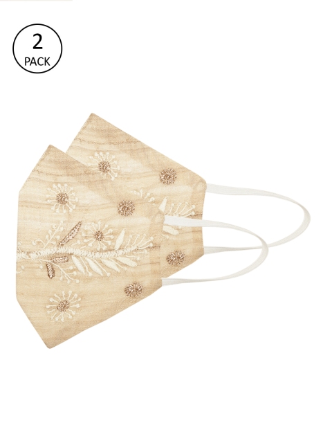 

Ada Women Pack of 2 Beige & White Hand Embroidered Reusable Outdoor Cloth Masks