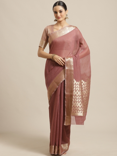 

Saree mall Mauve & Golden Solid Saree