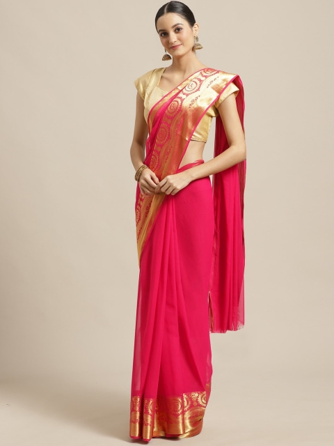 

Saree mall Coral Pink & Golden Solid Saree