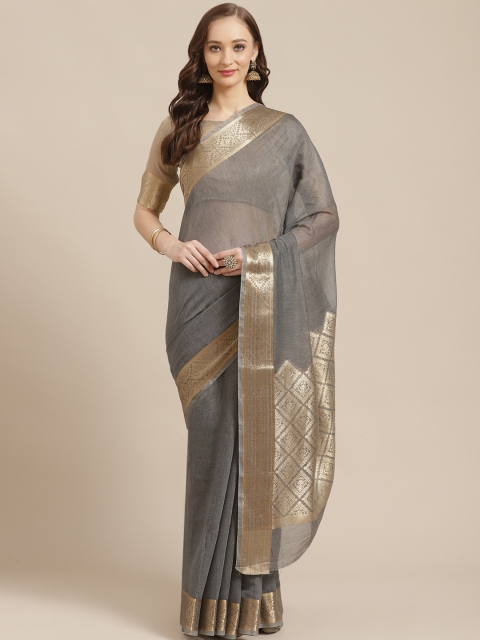 

Saree mall Grey & Golden Solid Saree