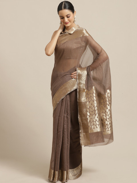 

Saree mall Brown & Golden Solid Saree