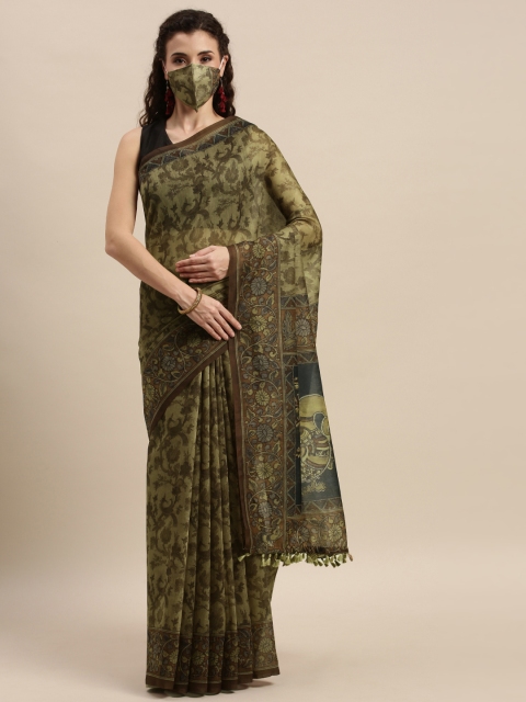 

aamna Beige & Black Silk Cotton Printed Chanderi Saree