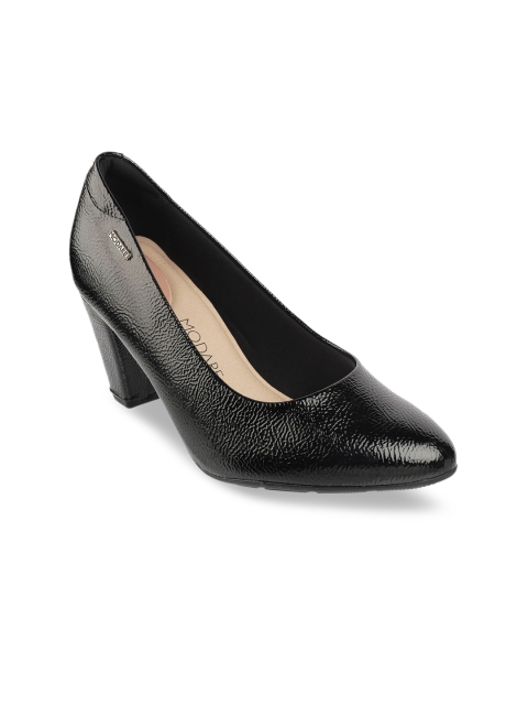 

MODARE Women Black Textured Block Heeled Pumps