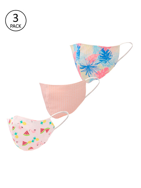 

LEGAL BRIBE Women 3 Pcs 3 Ply Printed Reusable Cloth Masks, Multi