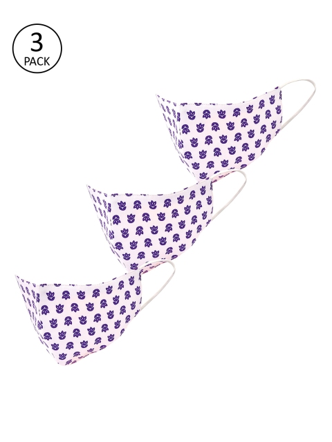 

LEGAL BRIBE Women Pack Of 3 Blue & White Printed Reusable 3-Ply Cloth Mask