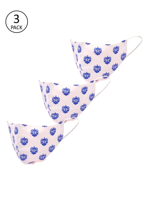 

LEGAL BRIBE Women 3 Pcs 3 Ply Printed Reusable Cloth Masks, White
